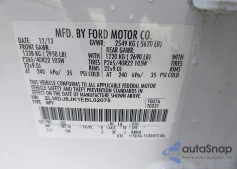 2014 Lincoln Mkx from USA, damaged, VIN 2LMDJ8JK1EBL02075